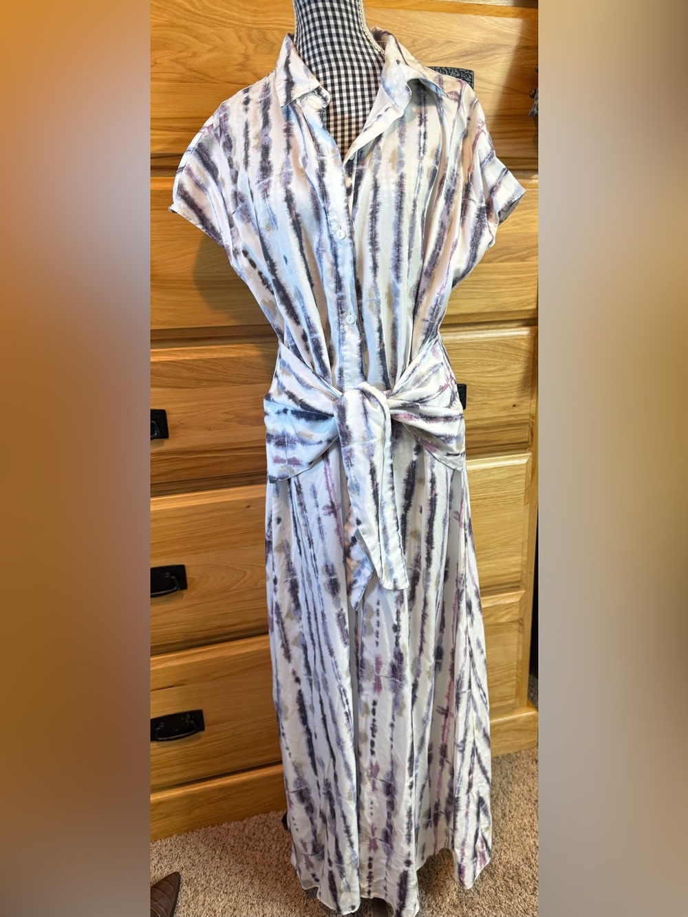 The Limited Striped Tie-Waist Maxi Dress in White, Blue, Pink and Gray